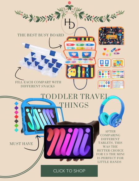 Toddler travel things // toddler travel // travel hacks // iPad mini // Bluetooth headphones // gifts for kids // busy board // snack box // snackle-box // 

#LTKkids #LTKtravel