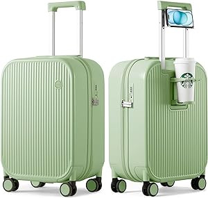 mixi Carry On Luggage with Cup Phone Holder Hard Shell Rolling Travel Suitcases with Spinner Whee... | Amazon (US)