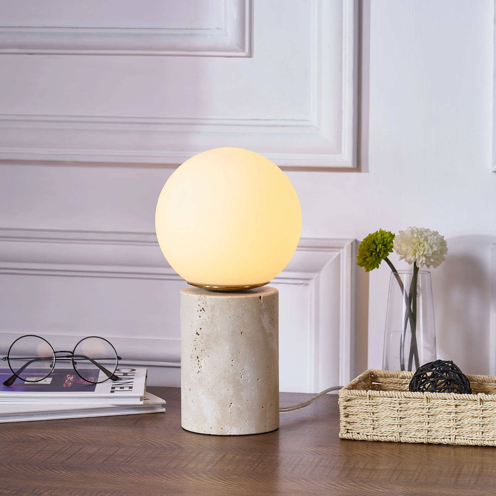 Wrought Studio™ 11.5" Natural Modern Travertine Table Lamp For Living Room/bedroom | Wayfair | Wayfair North America