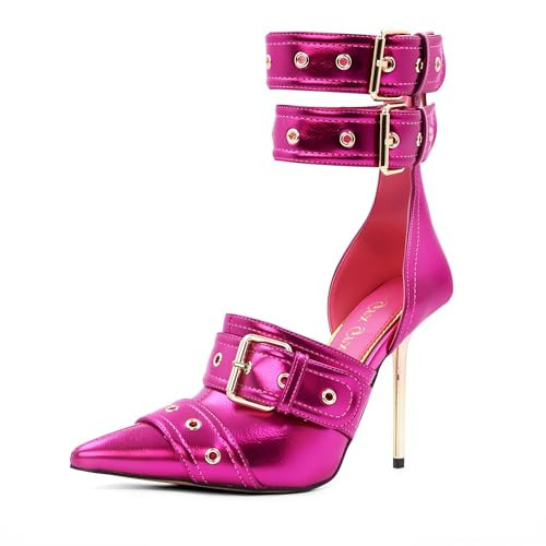 GPXGPX Women's Pointed Toe Pumps Pink Heels for Women Ankle Strap Stiletto High Heels Metal Buckle Sandals Pumps Fashion Dressy Prom Shoes size 9.5 | Amazon (US)
