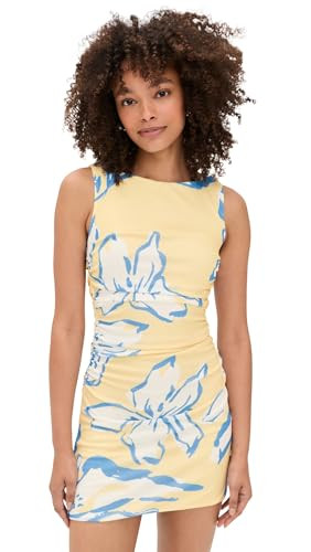 MINKPINK Women's Esme Gathered Mesh Mini Dress, Lemon Floral, L | Amazon (US)