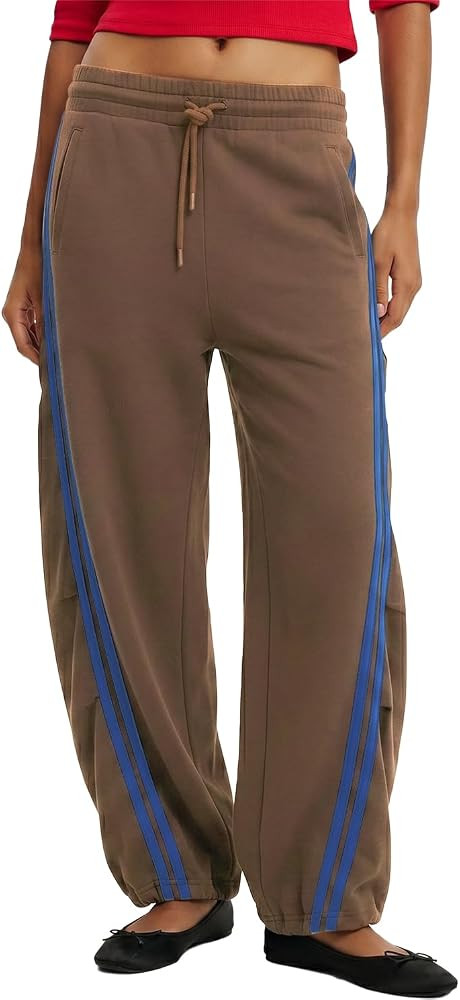Women Barrel Sweatpants Side Stripe Drawstring Casual Running Slouchy Palazzo Cotton Lounge Pants... | Amazon (US)