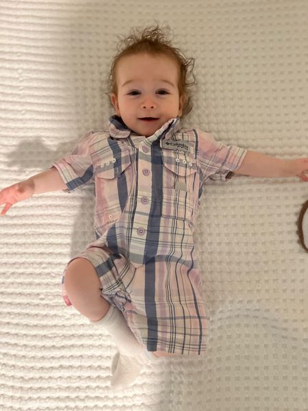 Looking like a little man in his Columbia fishing shirt romper! I love the violet color for spring! Baby boy Easter outfit 

#LTKbaby