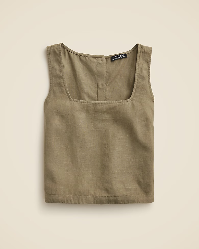 Squareneck button-back top in linen | J. Crew US