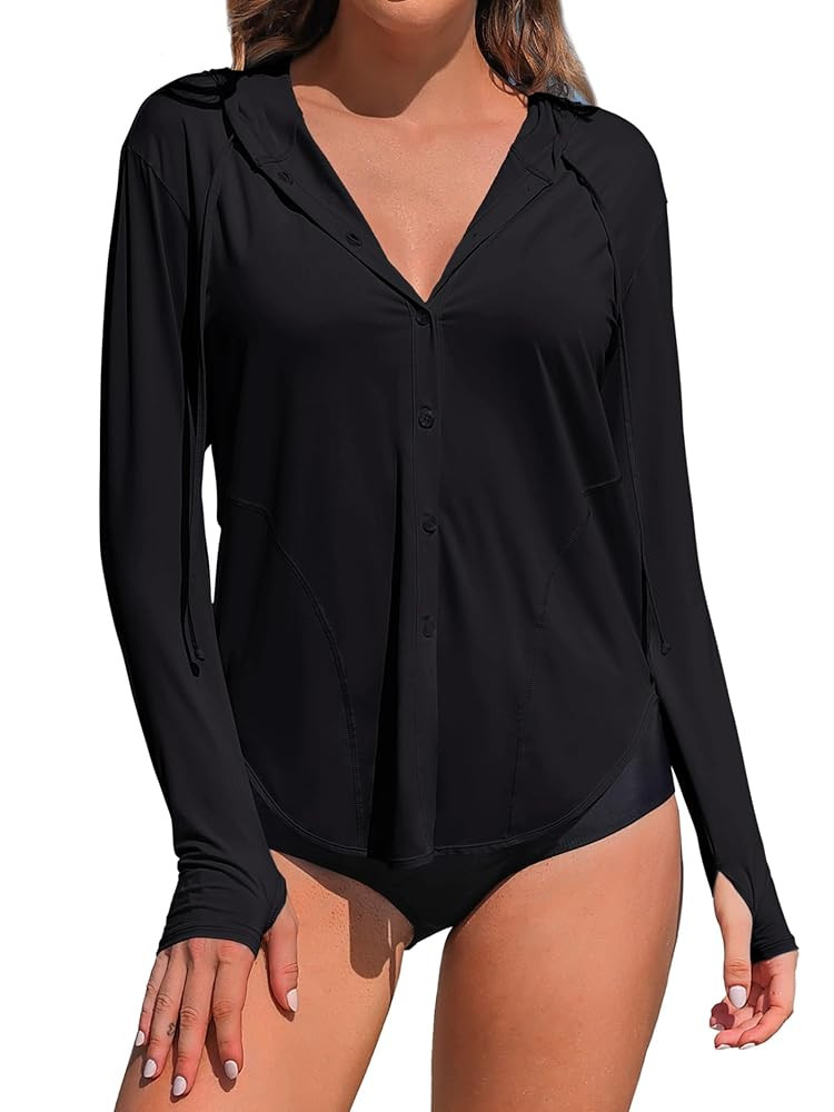 ATTRACO Rash Guard for Women UPF 50+ Sun Protection Clothing Button Down SPF Hoodie Beach Shirts | Amazon (US)