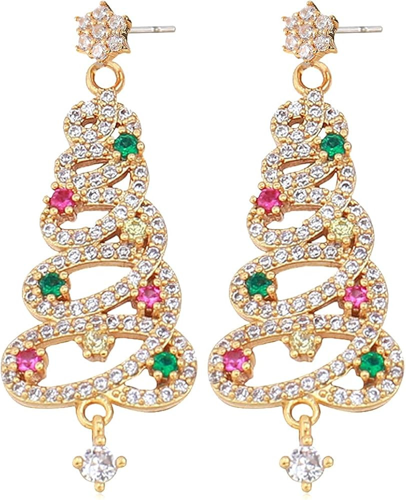 Light Luxury Shiny Diamond Christmas Tree Tassel Earrings Sparkling Zircon Full Rhinestone Christ... | Amazon (US)