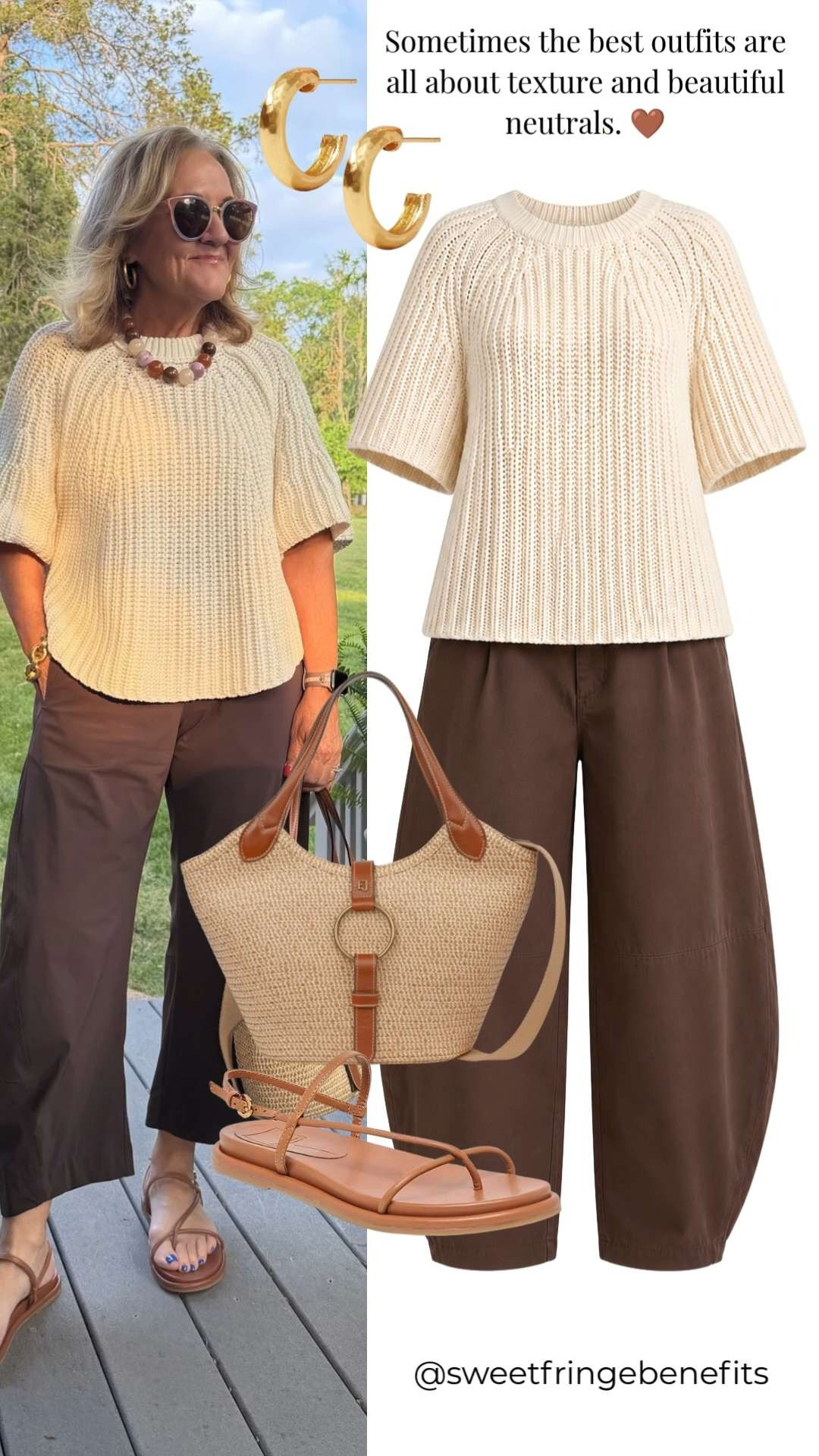 Give me rich neutrals and effortless style any day.

This look combines a beautifully textured short-sleeve sweater with flowy chocolate brown pants for an outfit that feels both comfortable and polished. 🫶🏻

#LTKootd #LTKSeasonal #LTKOver40