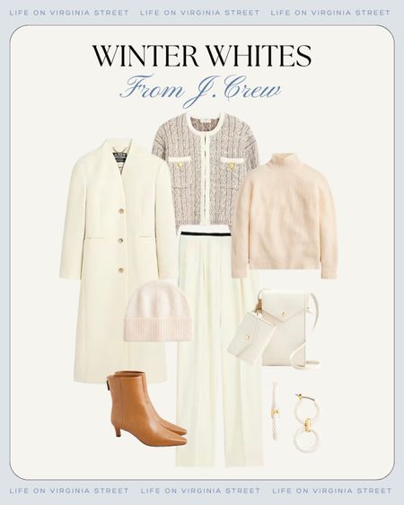 Loving these winter white outfit ideas from J. Crew! So perfect for the holidays and further into winter! Includes this cozy winter coat, lady sweater, ivory pants, cozy sweater, camel leather booties, and cute ivory and white accessories! And several items are on major sale!
.
#ltkholiday #ltkseasonal #ltkfindsunder50 #ltkfindsunder100 #ltkstyletip #ltkover40 #ltksalealert #ltkstyletip #ltkitbag #ltkshoecrush #ltkworkwear #ltkwedding 

#LTKmidsize #LTKHoliday #LTKsalealert #LTKfindsunder50