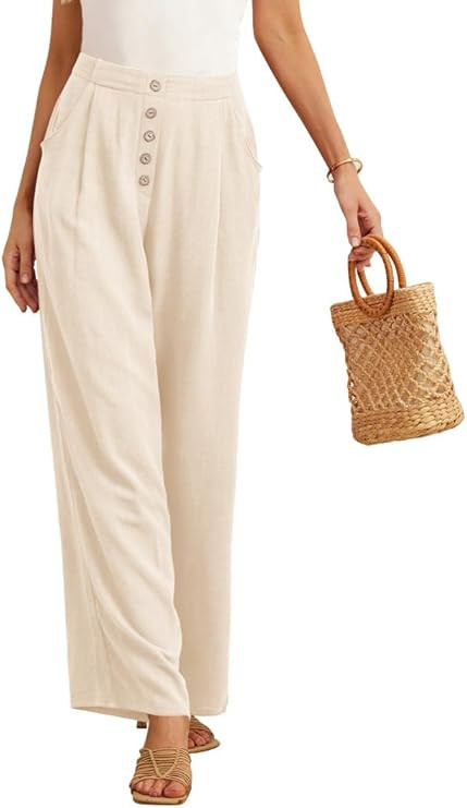 Feiersi Women's Linen Wide Leg Pants High Waisted Business Casual Palazzo Flowy Trousers with Poc... | Amazon (US)