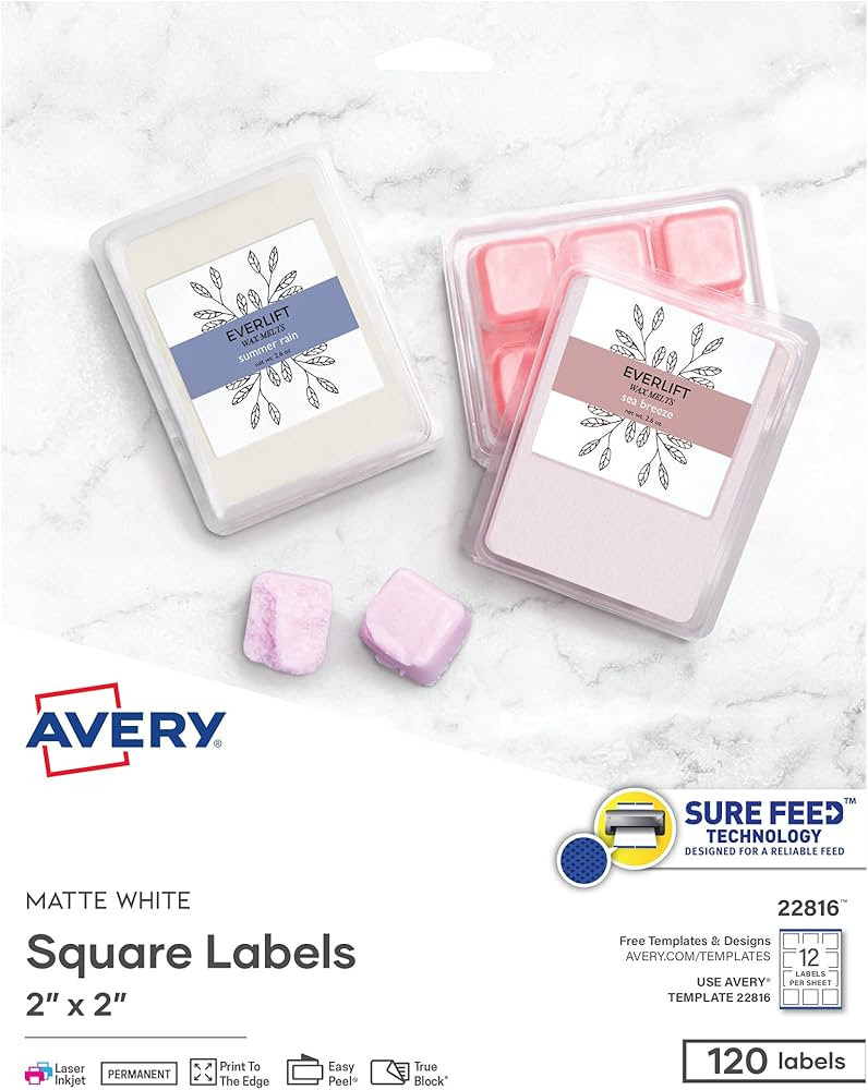 Avery Printable Blank Square Labels, 2" x 2", Matte White, 120 Customizable Labels (22816) | Amazon (US)