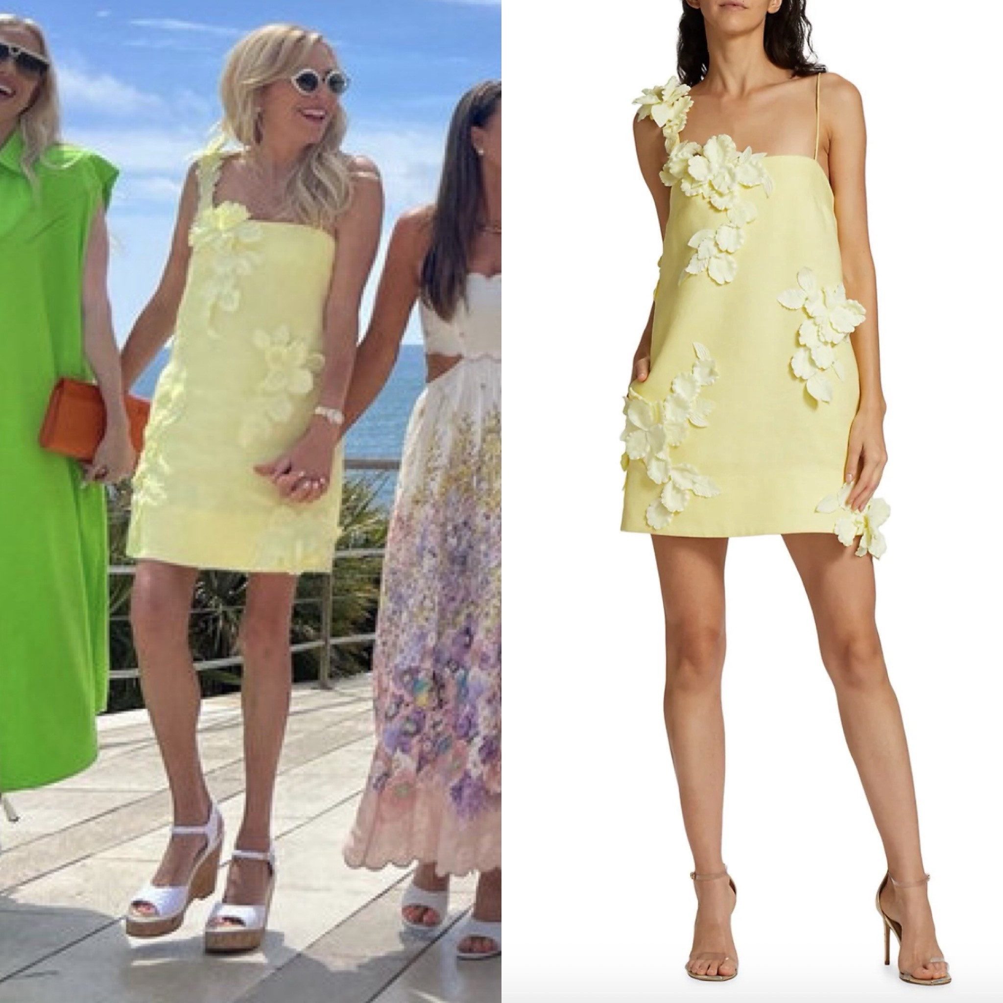 Sutton Stracke’s Yellow Floral Appliqué Dress in Spain 📸 = @kylerichards18