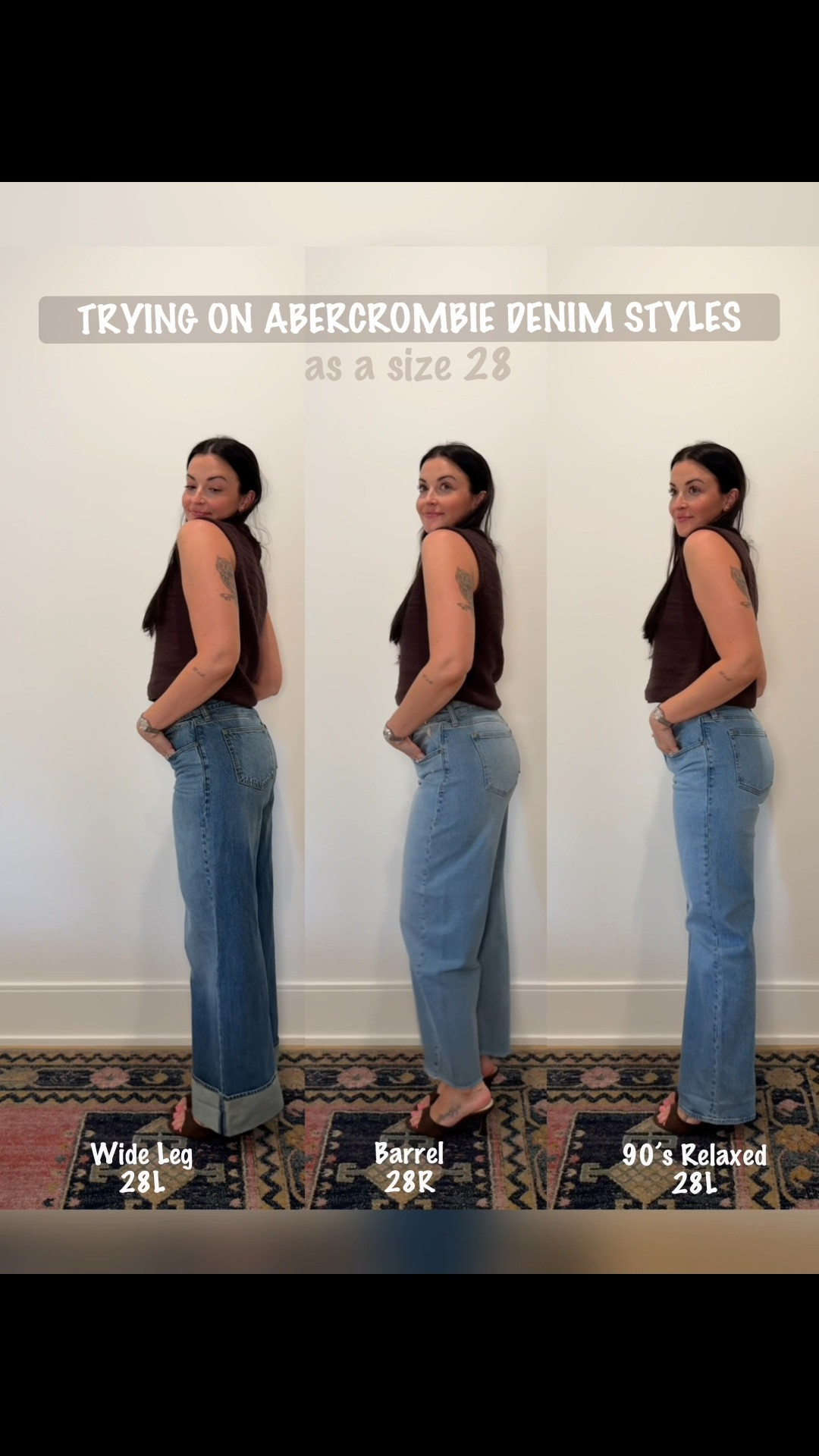 Hopefully this is helpful to see a side by side comparison of 3 of my favorite @abercrombie denim styles!!! Last day to use AFTIA for an extra 15% off

#LTKootd #LTKSaleAlert #LTKmomlife