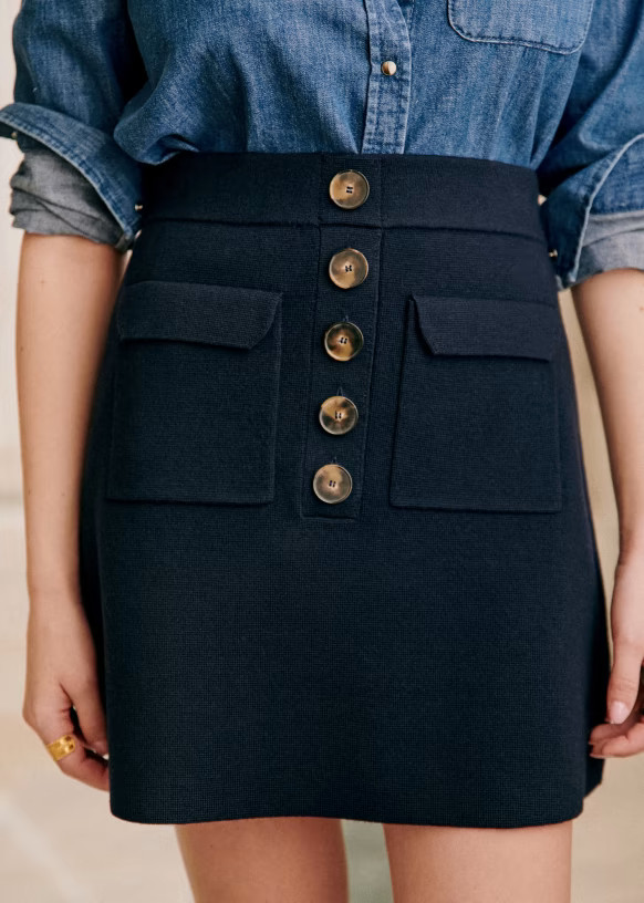 Sorena Skirt - Navy Blue  - Merino Wool - Sézane | Sezane Paris