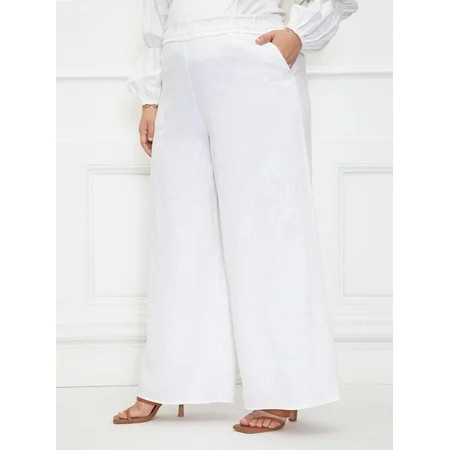 ELOQUII Elements Women s Plus Size Linen Wide Leg Pants | Walmart (US)