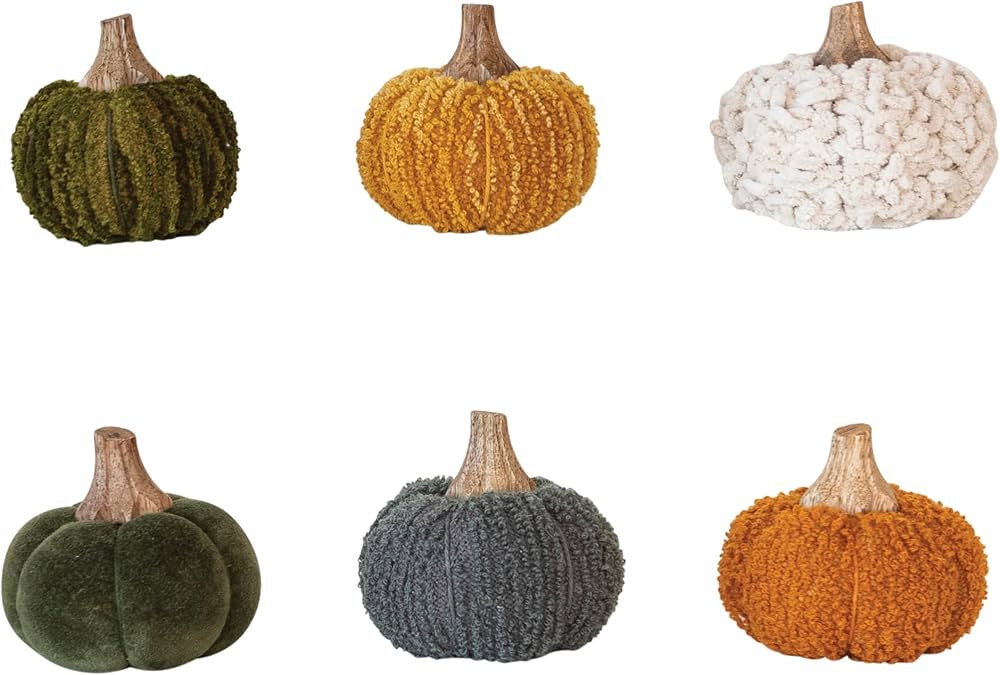 Creative Co-Op Small Bouclé Velvet Pumpkin Holiday Decor with Wood Stem, Multicolor, Set of 6 | Amazon (US)