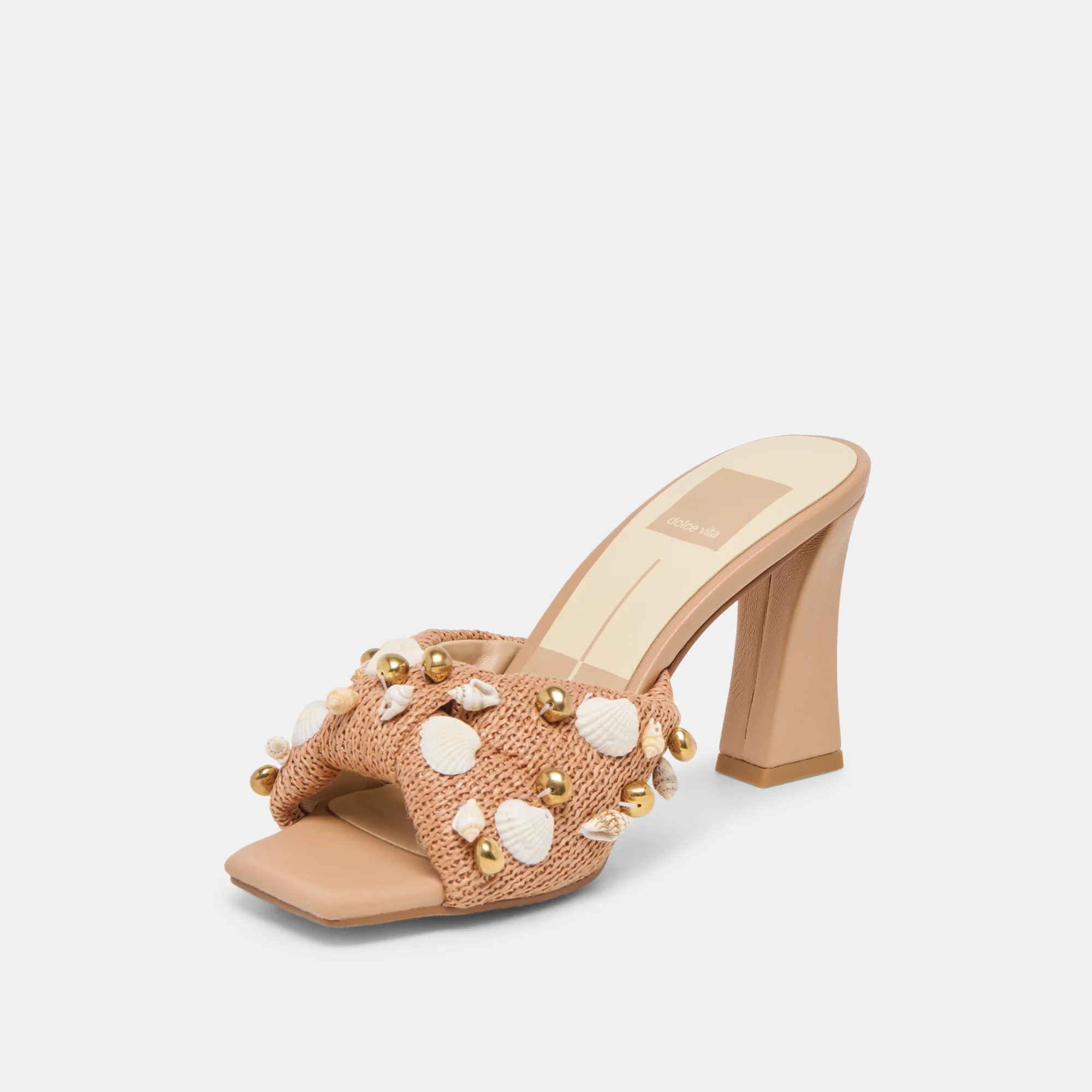 Tylah Heels Toffee Beaded Raffia | DolceVita.com