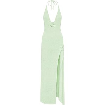 GORGLITTER Women's Flower Bow Halter Bodycon Maxi Dress Backless V Neck Sleeveless Summer Beach V... | Amazon (US)