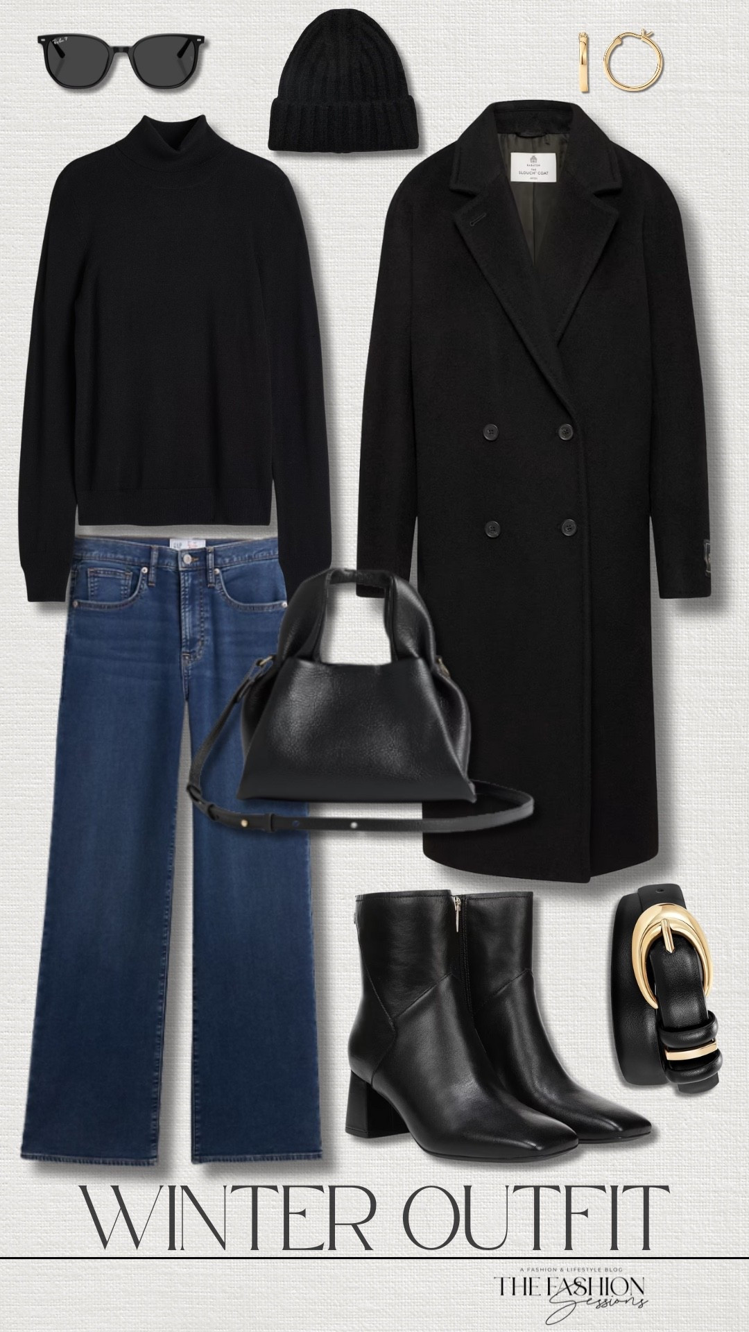 This winter outfit inspo blends timeless style with cozy functionality, anchored by the standout piece: the Gap Factory sweatpant jeans. Designed to look like classic denim but feel like loungewear, these jeans offer the perfect balance of structure and softness... and they're currently on sale for under $50! 
Gap Factory High Rise Wide-Leg Sweatpant Jeans | Aritzia Babaton The Slouch Coat | turtleneck sweater | Christine dress bootie | Quice Italian Leather Trapeze Crossbody | Ray-Ban Elliott sunglasses | ribbed knit beanie | black leather belt | gold hoops | warm outfit | winter outfit | elevated casual

#LTKSaleAlert #LTKSeasonal #LTKootd