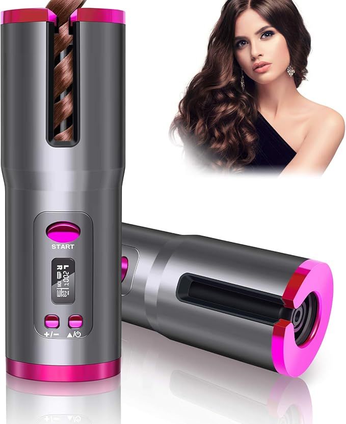 Hair Curler, Cordless Automatic, Portable Ceramic Barrel with 6 Temperature & LCD Timer Settings ... | Amazon (US)