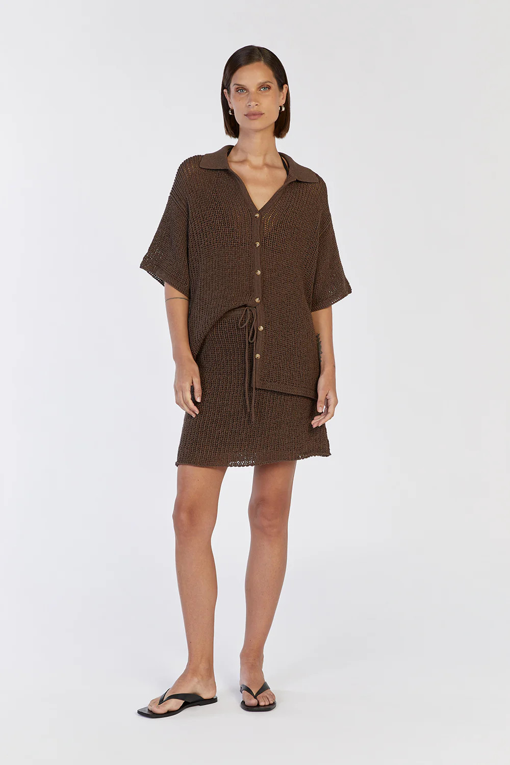 MARGOT CHOC KNIT CROCHET MINI SKIRT | DISSH