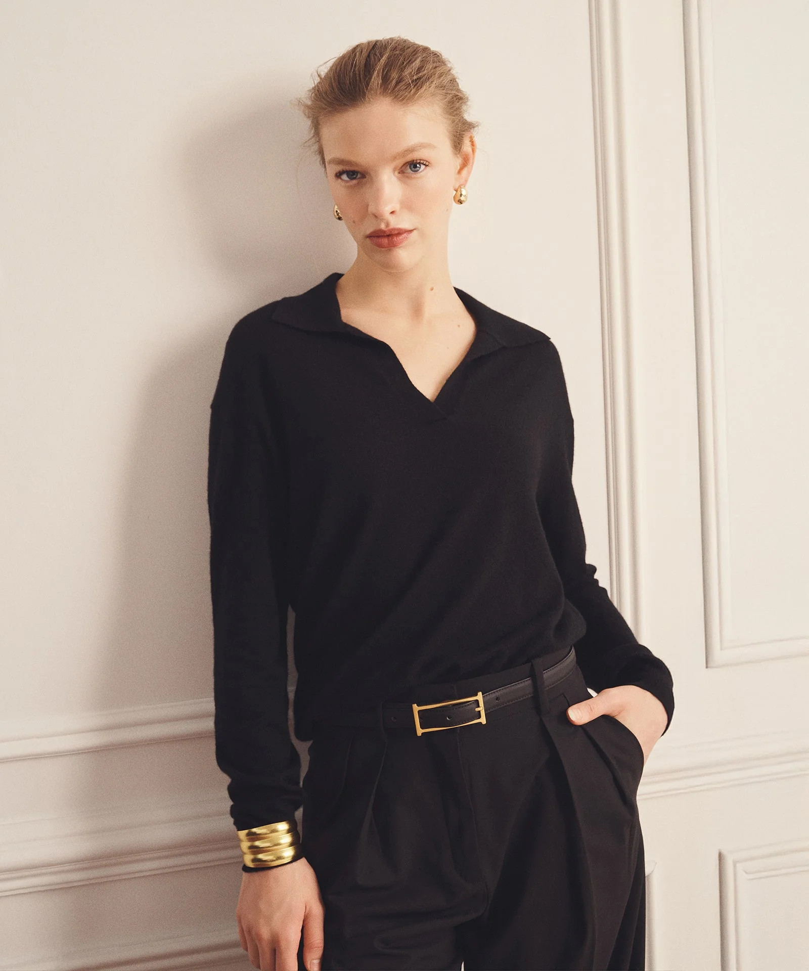 Super Fine Cashmere Long Sleeve Polo | NAADAM