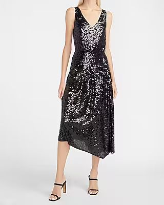 Sequin V-Neck Midi Dress | Express