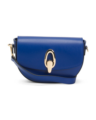 Made In Italy Leather Gold Tone Oval Hardware Front Flap Crossbody | TJ Maxx