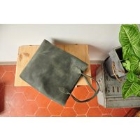 Minimalist Green Leather Tote Bag, Tote, Simplistic Big Forest Hand Stitched, Full Grain | Etsy (US)