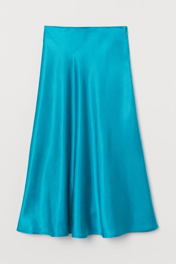 Gently flared, calf-length skirt in thick satin. Regular waist and concealed side zip with hook-a... | H&M (US + CA)