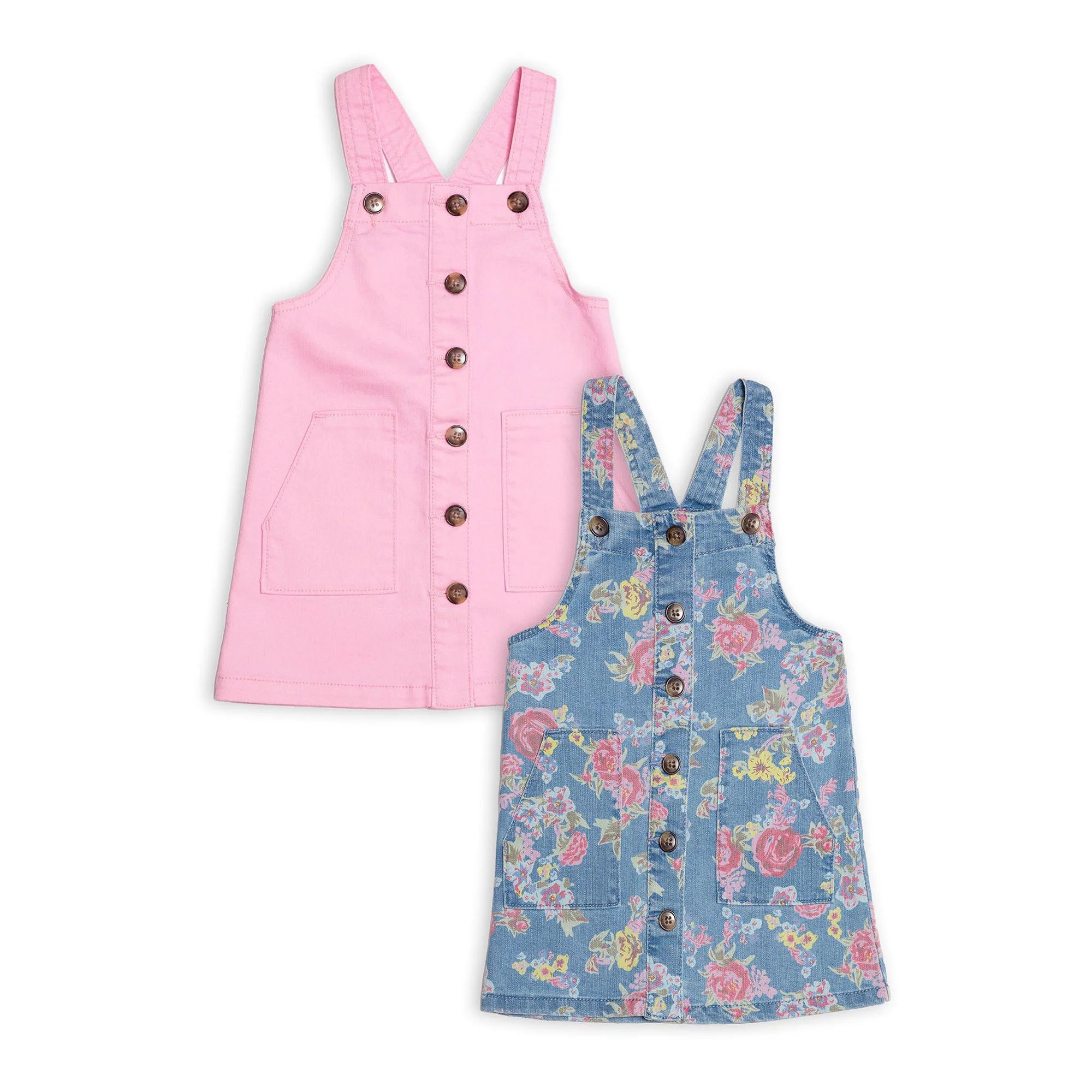 Wonder Nation Baby Girls & Toddler Girls Twill Jumper Dresses, 2-Pack, 12 Months-5T | Walmart (US)