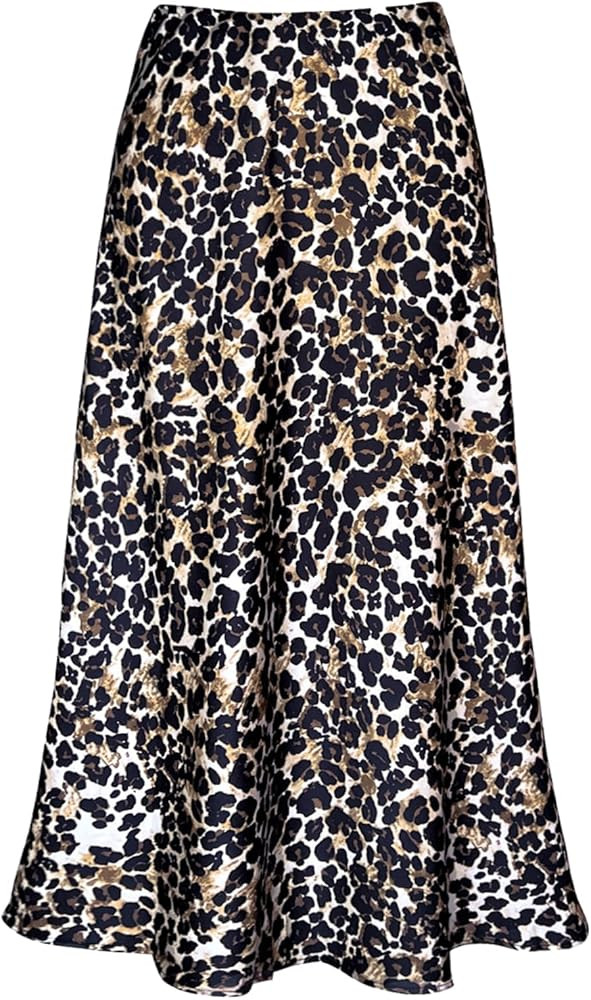 Women's Satin High Waist Hidden Elasticized Waistband Flared Casual A Line Midi Skirt | Amazon (US)