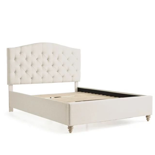 My Texas House Anna Upholstered Diamond Tufted Platform Bed, Queen, Oat | Walmart (US)
