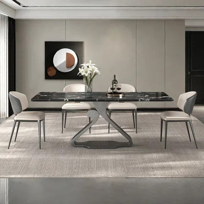 Black Luxury Marble Rectangular Dining Table Sets | Wayfair North America