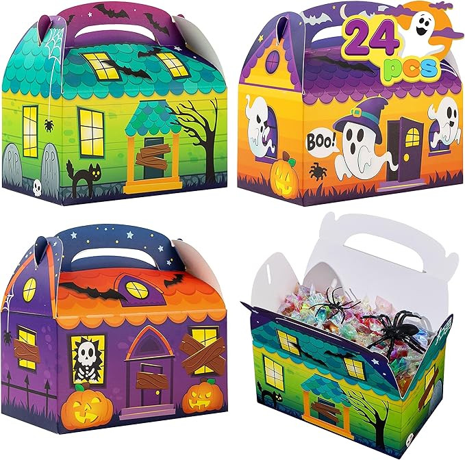 JOYIN 24 PCS Halloween Treat Boxes Cookie Boxes, House Cardboard for Treat Candy Bags Cookies Goo... | Amazon (US)