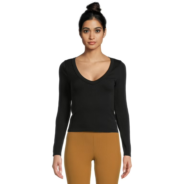 No Boundaries Juniors V-Neck Seamless Tee | Walmart (US)