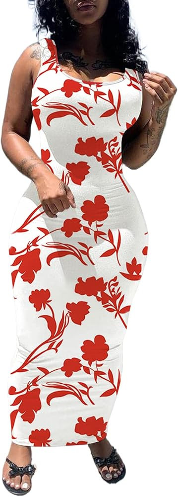 PINSV Women's Sexy Bodycon Tank Dress Basic Sleeveless Long Maxi Dresses Party Club Beach Sundres... | Amazon (US)