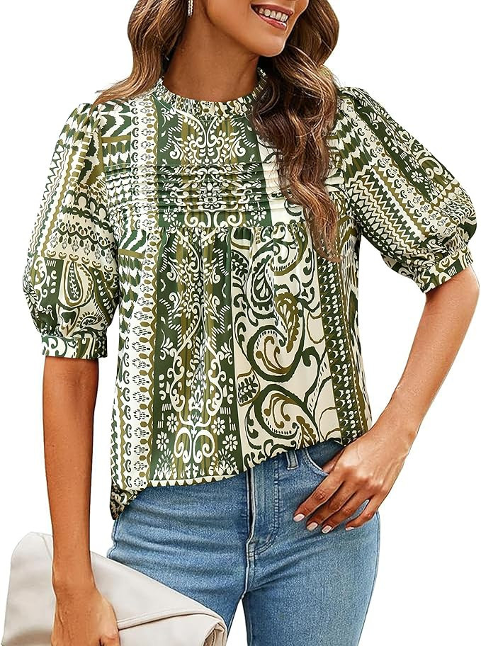 PRETTYGARDEN Floral Tops for Women Blouses Dressy Casual 2025 Summer Trendy Outfits Boho Pleated ... | Amazon (US)