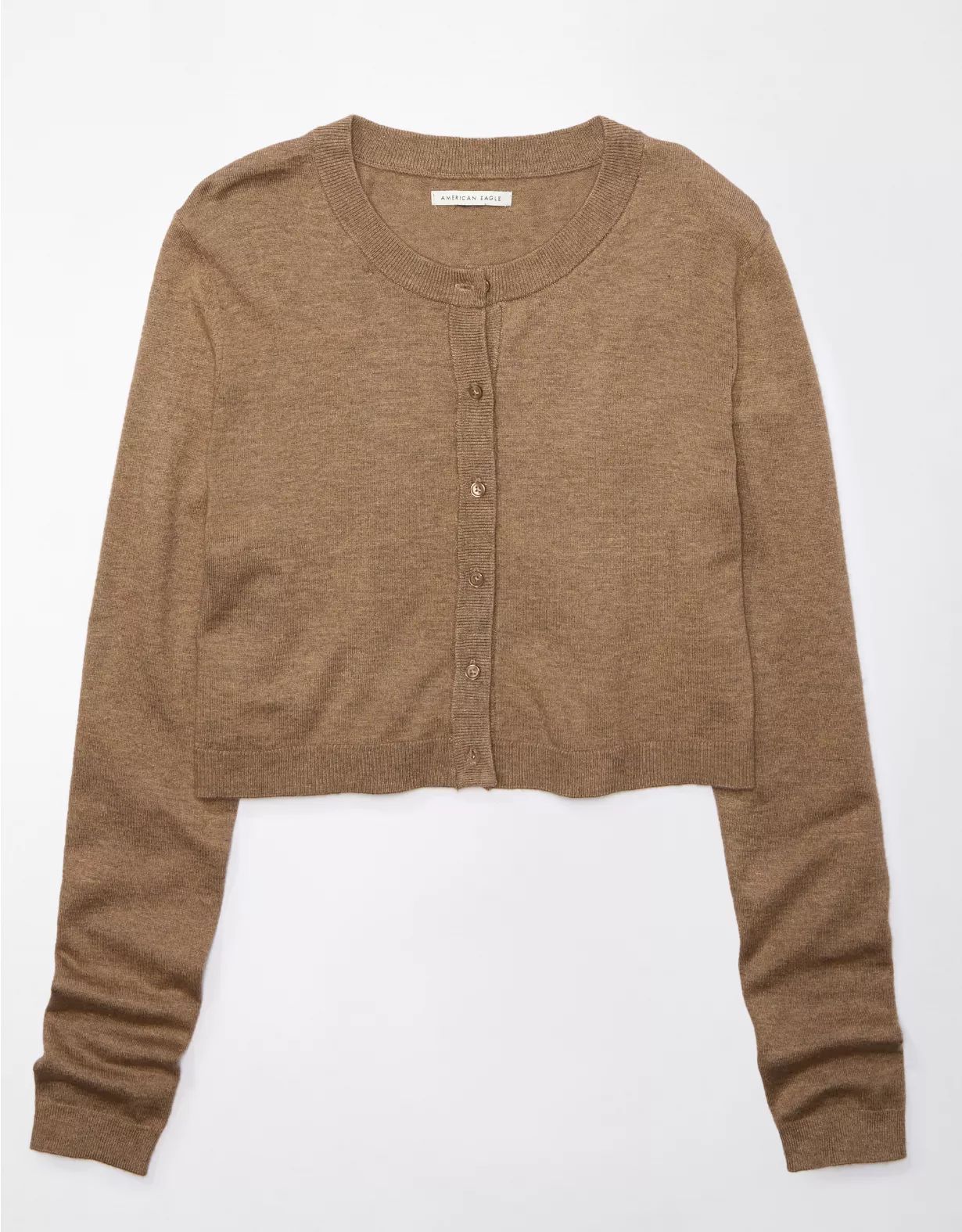 AE Cropped Crew Neck Button-Up Cardigan | American Eagle Outfitters (US & CA)