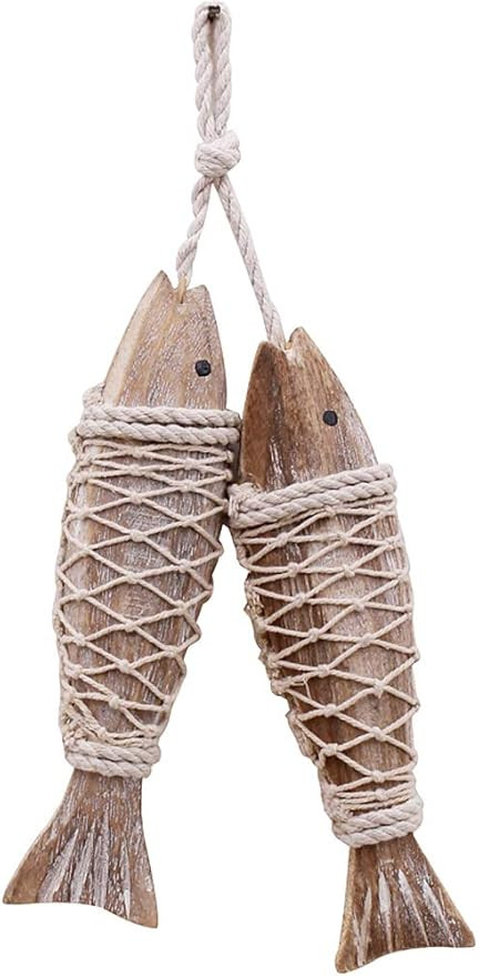 Rustic Nautical Wooden Fish Decor - Hanging Fish Sculpture for Wall, Beach Theme Home Decor - Bed... | Amazon (US)