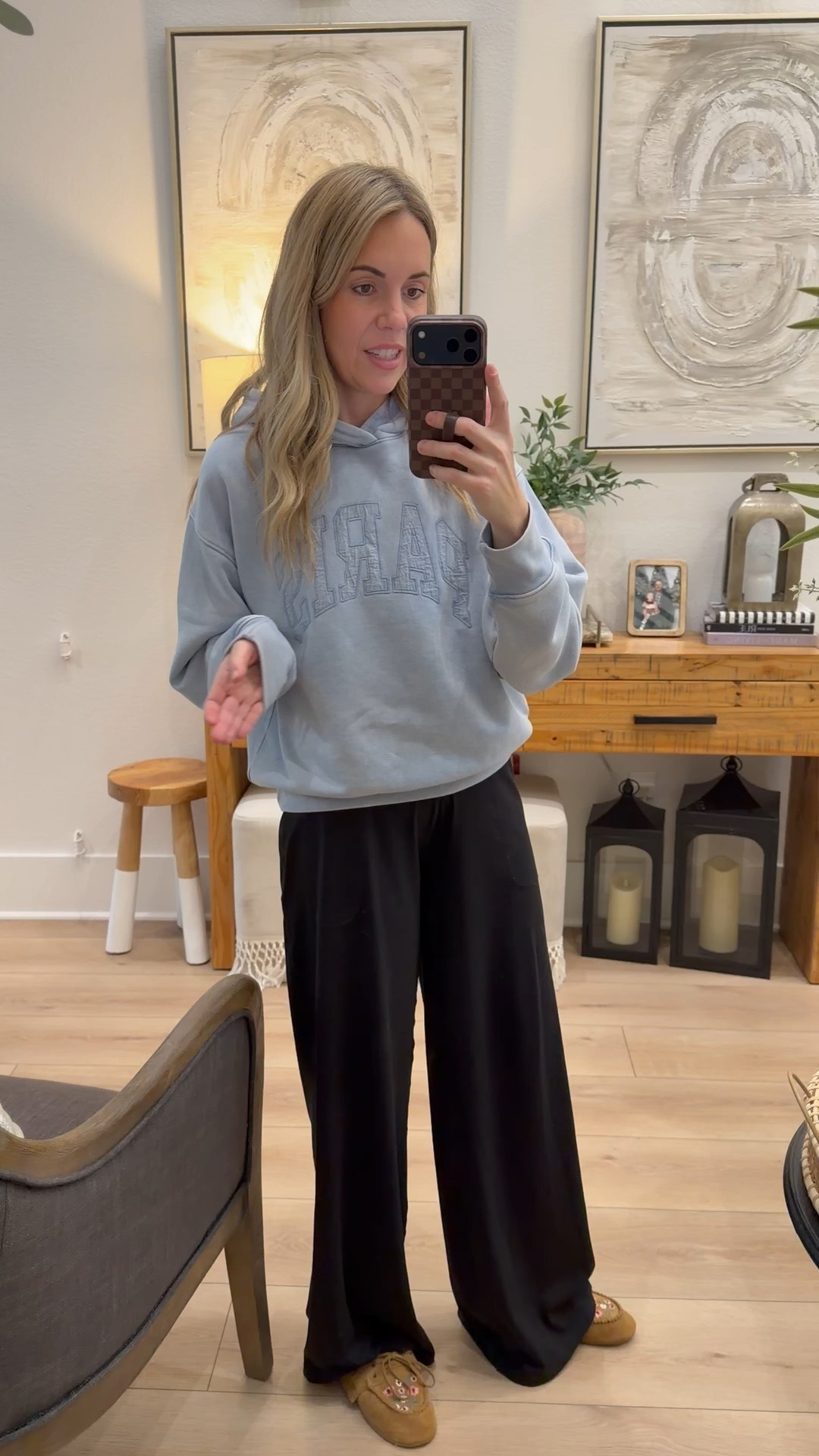 I sized down to XS on the hoodie because it ran big. The trousers run tts but these are 2 sizes too big because they are from my pregnancy 😆 the moccasins are a girls 6 and fit my 8-8.5 foot PERFECTLY!!! Yay 

#LTKmomlife #LTKootd
