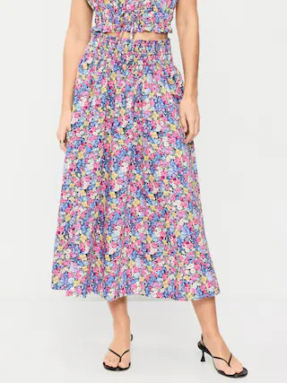 Smocked-Waist Midi Skirt | Old Navy (US)