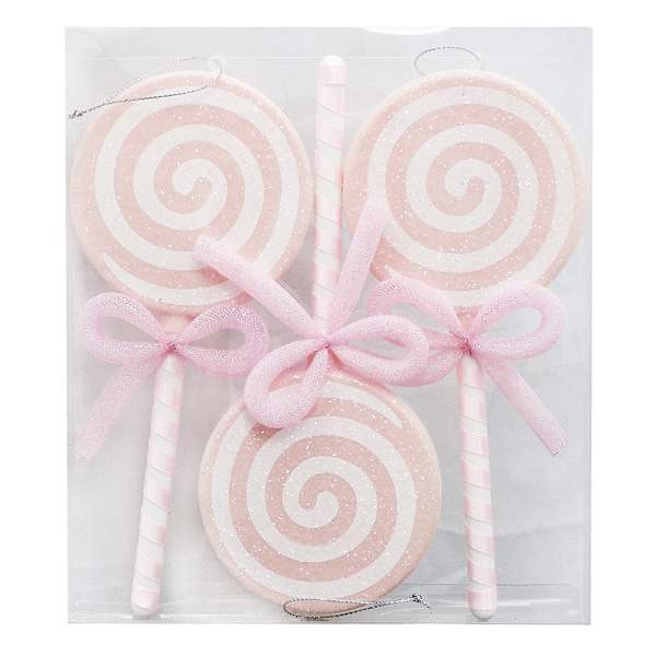 Mrs. Claus' Bakery 3-Count Pink Lollipop Shatterproof Ornaments | At Home