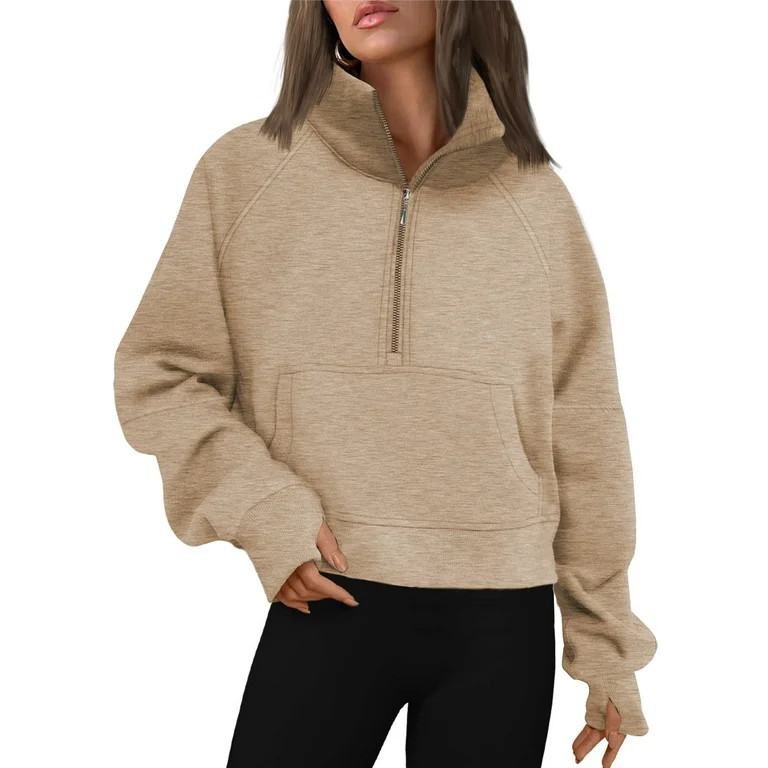 Rosvigor Sweatshirt for Women Half Zip Cropped Pullover Fleece Hoodies Fall Winter Tops Thumb Hol... | Walmart (US)