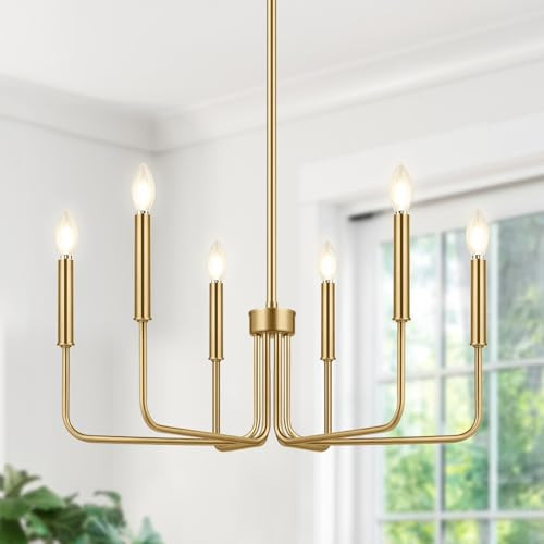 Lynnoland Brass Chandelier, 6-Light Farmhouse Chandeliers for Dining Room Lighting Fixtures Hanging, Vintage Candle Pendant Light Light Fixture for Bedroom, Kitchen, Foyer and Living Room | Amazon (CA)