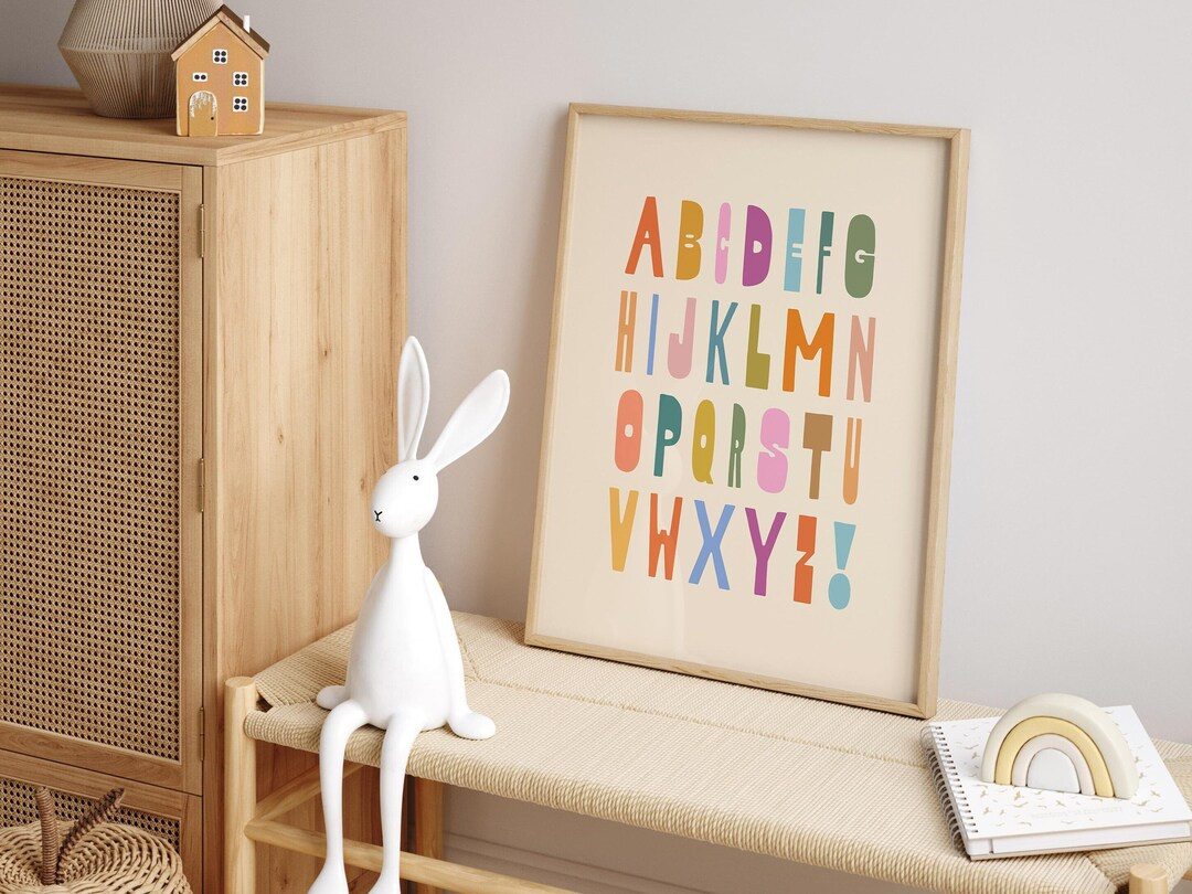 Alphabet Kids Print, ABC Toddler Wall Art, Retro Modern Typography, Boho Playroom Classroom Decor... | Etsy (US)