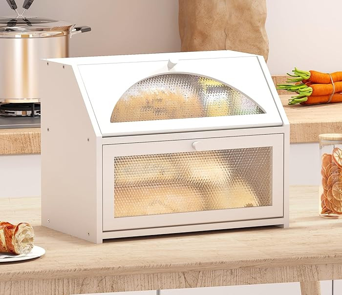 Bread Box, Bamboo Wood Bread Box for Kitchen Counter, Double-layer Bread Storage Bin, Acrylic gla... | Amazon (US)