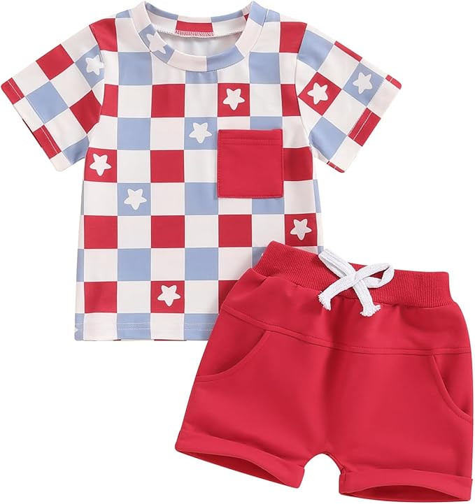 4th of July Baby Boy Outfit USA Flag Short Sleeve Shirt Elastic Shorts 2Pcs Toddler Boys Fourth o... | Amazon (US)