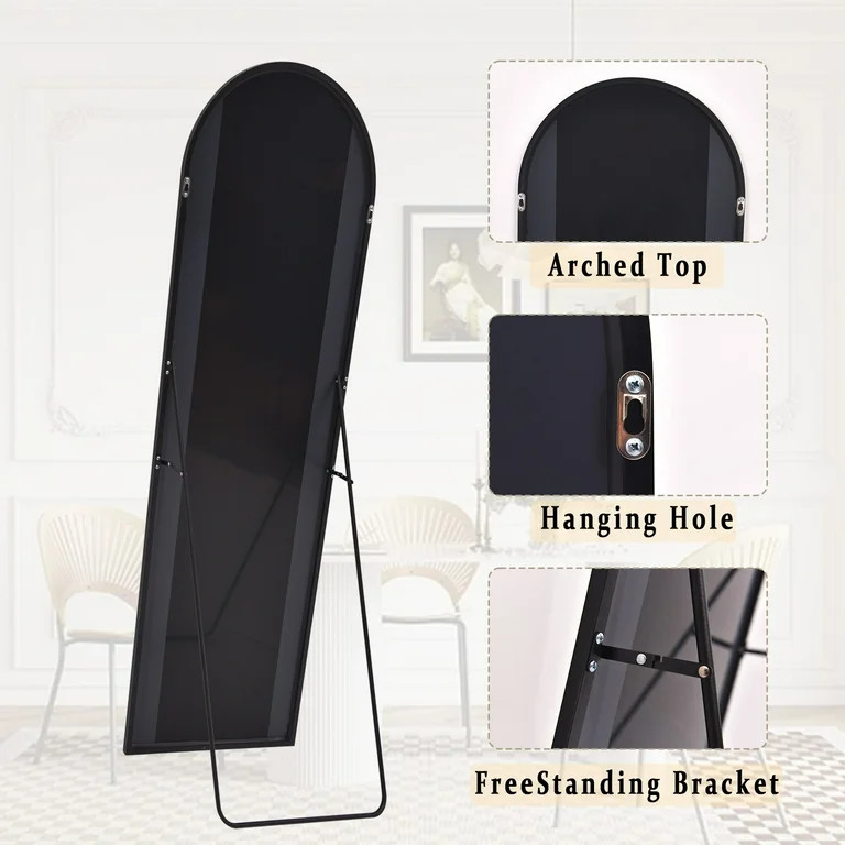 Anyrose 59"x16.3" Arched Full Length Floor Mirror Wall-Mounted Leaning Mirror, Black | Walmart (US)