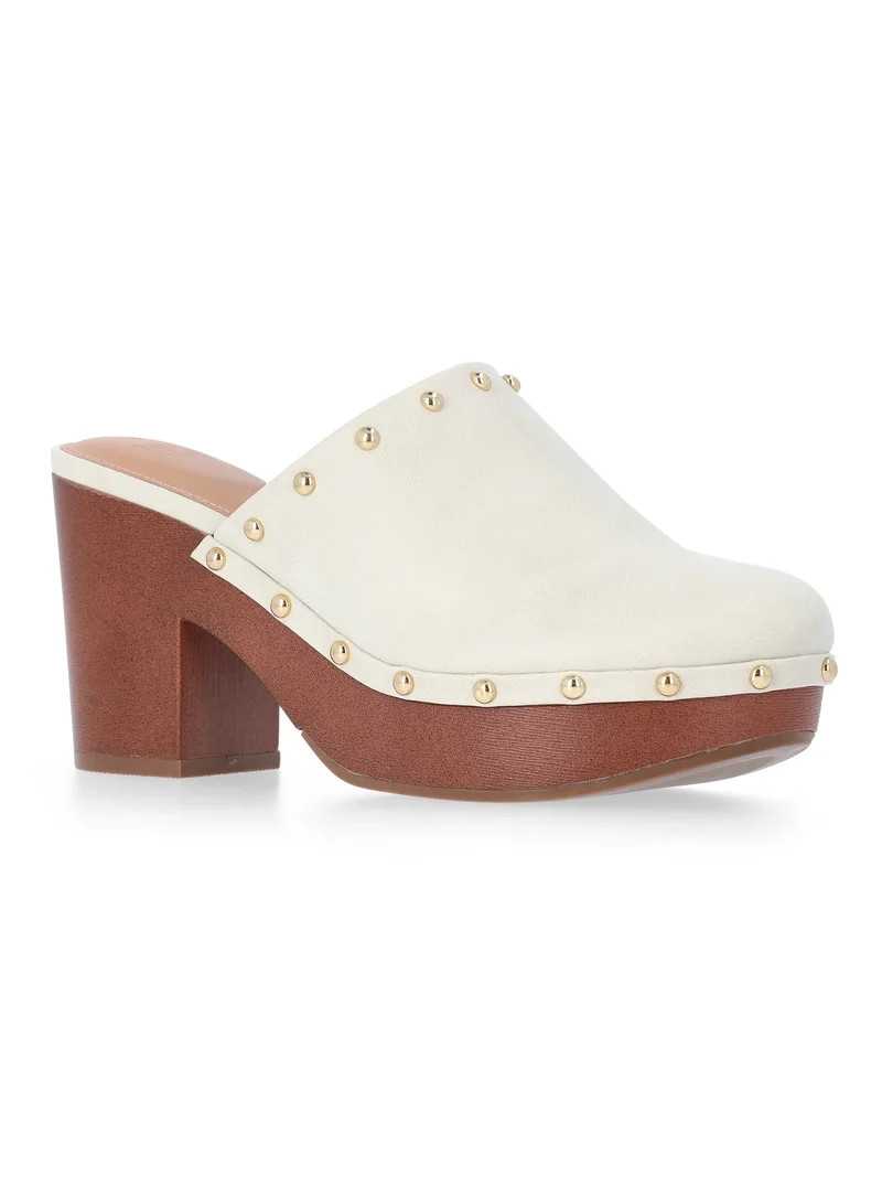 Time and Tru Women's Faux Leather Studded Clogs with Block Heels | Walmart (US)