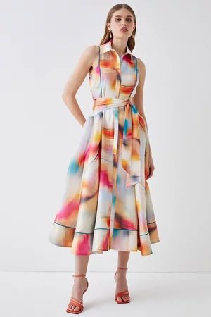 Sleeveless Glossy Organza Shirt Dress In Print | Coast UK & IE